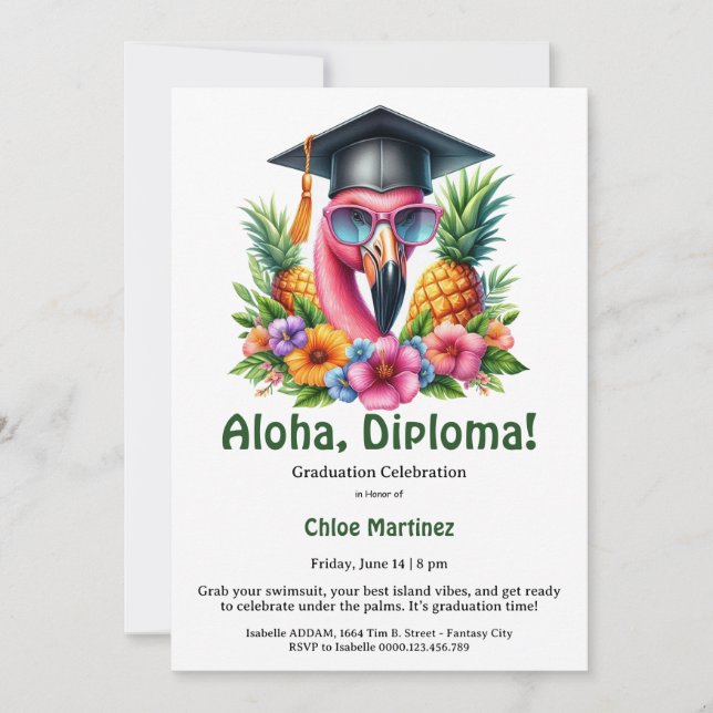 Aloha Diploma Tropical Graduation Pool Party  Inbjudningar (Framsida)