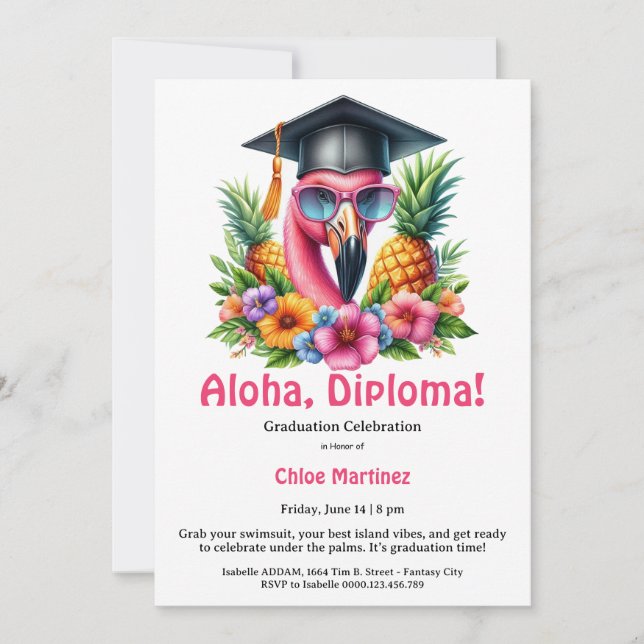 Aloha Diplomering Tropisk Poolparty  Inbjudningar (Framsida)