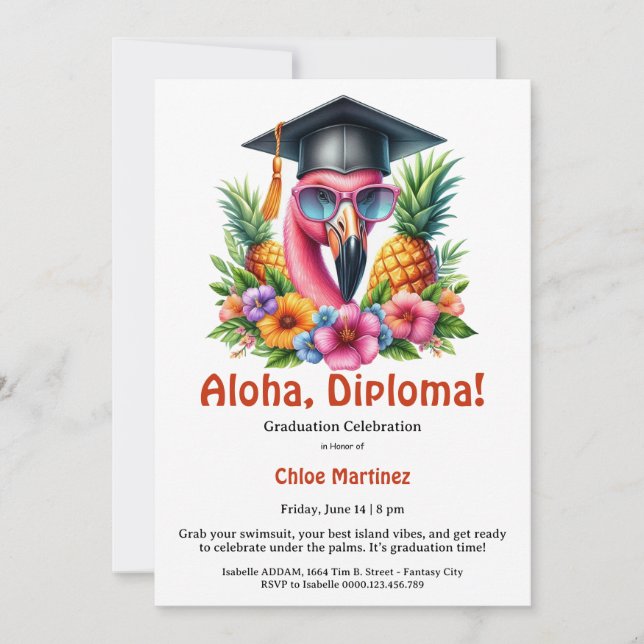 Aloha Diplomering Tropisk Poolparty  Inbjudningar (Framsida)