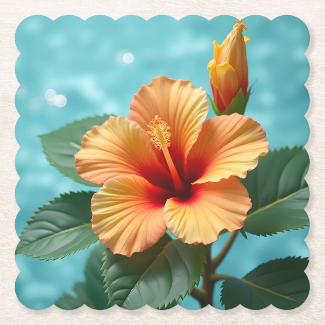 Aloha Elegance: Orangen Hawaiian Hibiscus Underlägg Papper (Framsida)