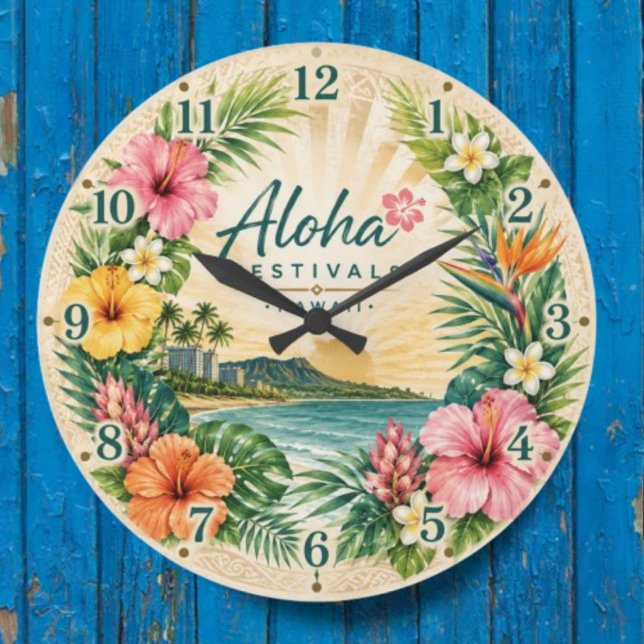  Aloha Festivals Hawaii Tropical Beach Floral  Stor Klocka (Skapare uppladdad)