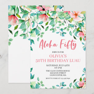 Aloha Fifty Tropical 50-års Luau Födelsedagsinbjud Inbjudningar