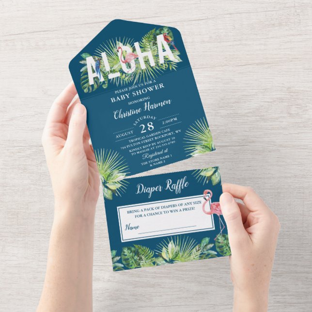Aloha Flamingo Baby Shower Diaper Raffle Blue (Avrivbar del)