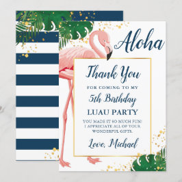 Aloha Flamingo Blå Guld Tropisk Födelsedag Tack Kort