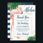 Aloha Flamingo Blue Guld Tropical Birthday Tack Kort<br><div class="desc">Aloha Flamingo Blue Guld Tropical Birthday Tack you Card</div>