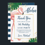 Aloha Flamingo Blue Guld Tropical Birthday Tack Kort<br><div class="desc">Aloha Flamingo Blue Guld Tropical Birthday Tack you Card</div>
