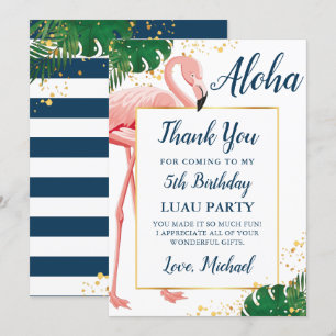Aloha Flamingo Blue Guld Tropical Birthday Tack Kort