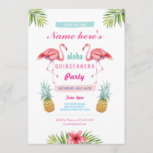 Aloha Flamingo Quinceanera Födelsedagsfest Inbjuda Inbjudningar