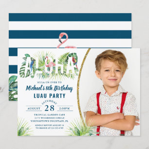 Aloha Flamingo Tropical Beach Birthday Photo Inbjudningar