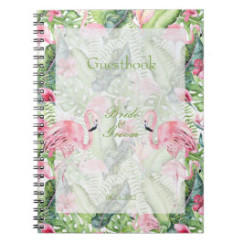 Aloha Flamingo Tropical Beach Wedding gäst bok Anteckningsbok Med Spiral