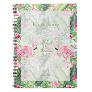 Aloha Flamingo Tropical Beach Wedding gäst bok Anteckningsbok Med Spiral