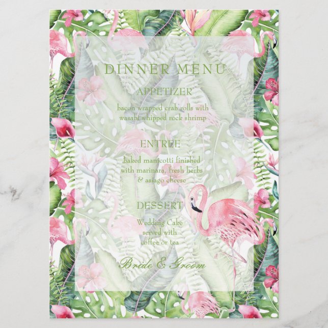Aloha Flamingo Tropical Beach Wedding Meny (Framsida)