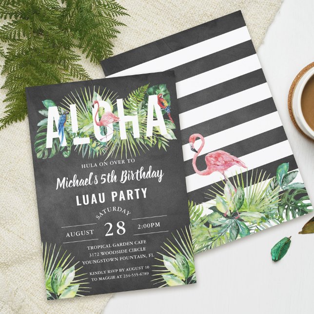 Aloha Flamingo Tropical Birds Black Luau Birthday Inbjudningar (Skapare uppladdad)