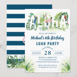 Aloha Flamingo Tropical Navy Blue Luau Birthday Inbjudningar