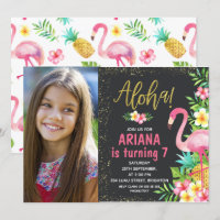Aloha Flamingo Tropical Photo Birthday bjudande