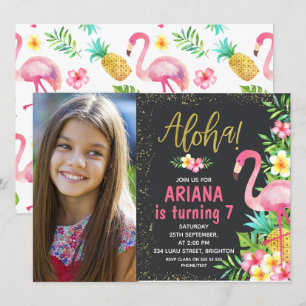 Aloha Flamingo Tropical Photo Birthday bjudande Inbjudningar