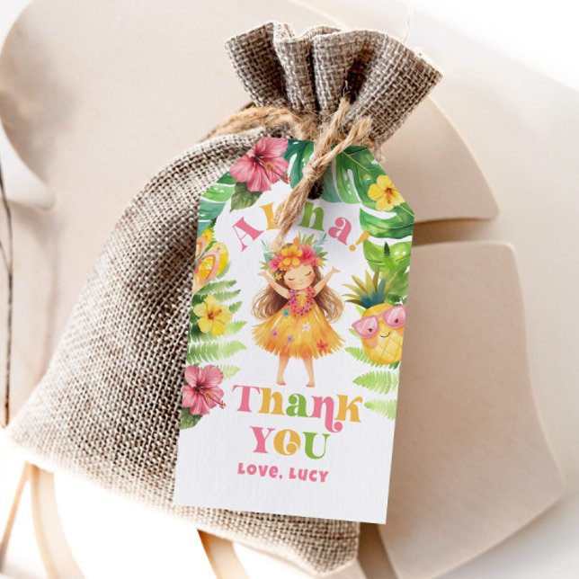 Aloha flicka sommar Tropical Luau födelsedag tack Presentetikett (Skapare uppladdad)