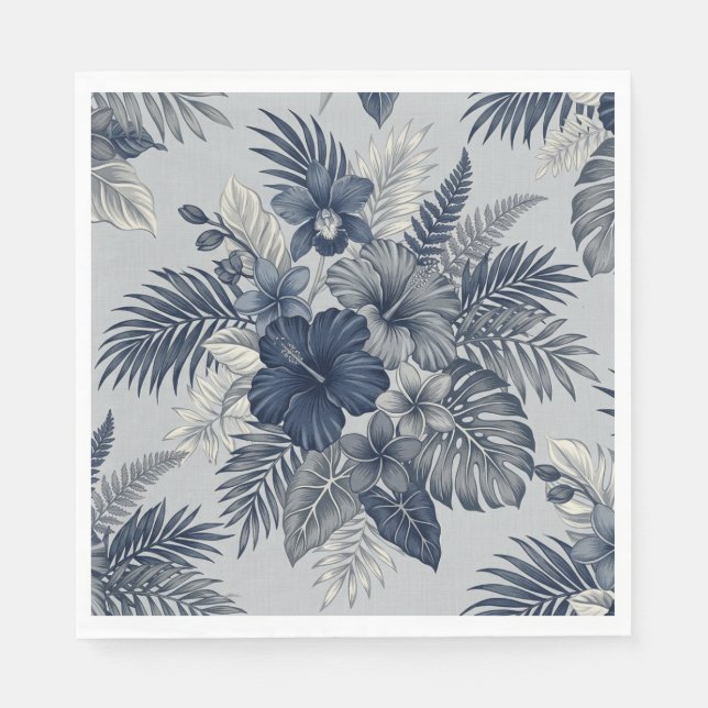 Aloha Floral Bloom Blue & Grey Pappersservett (Framsidan)