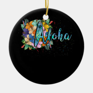 Aloha Flowers Hawaiian Hawaii Beach Luau Party Julgransprydnad Keramik