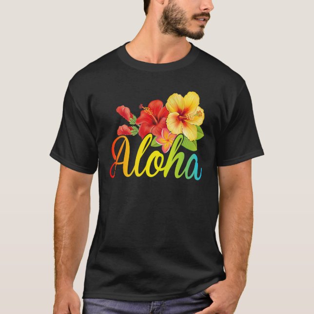Aloha Flowers Hawaiian Hawaii Beach Luau Party T Shirt (Framsida)