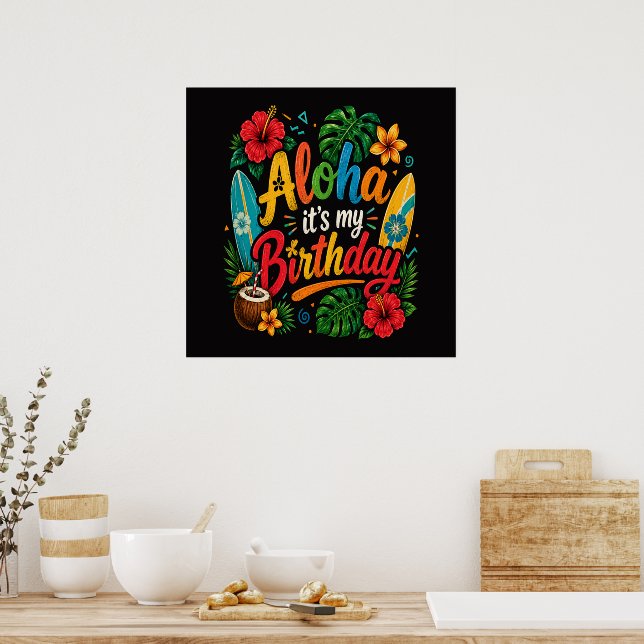 Aloha Födelsedag Hibiskus Hawaii Poster (Kök)