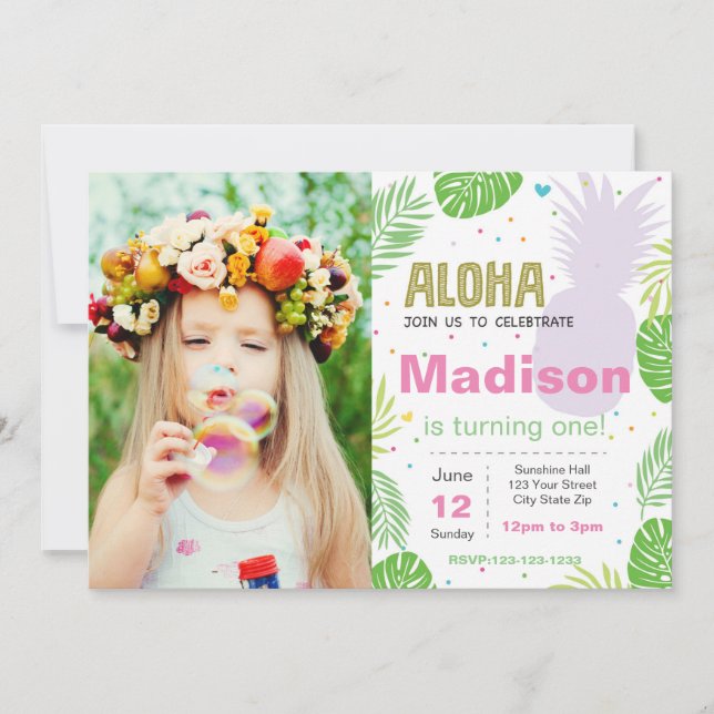Aloha födelsedaginbjudan med fotoet inbjudningar (Framsida)