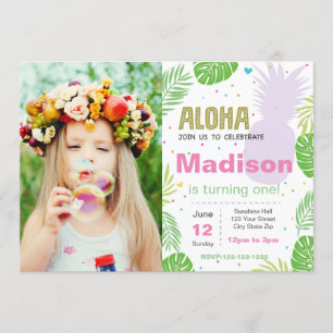 Aloha födelsedaginbjudan med fotoet inbjudningar