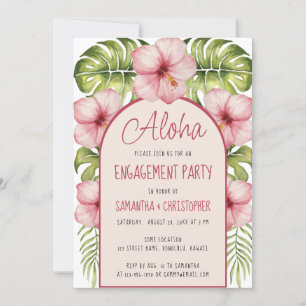 Aloha Förlovning Tropical Blommigt Rosa Hibiscus Inbjudningar