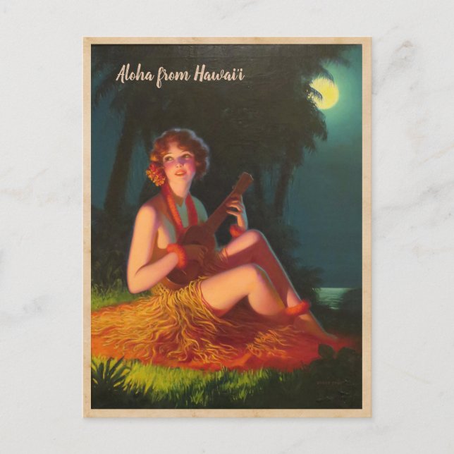 Aloha från Hawaii/Girl med Ukulele Vykort (Framsida)