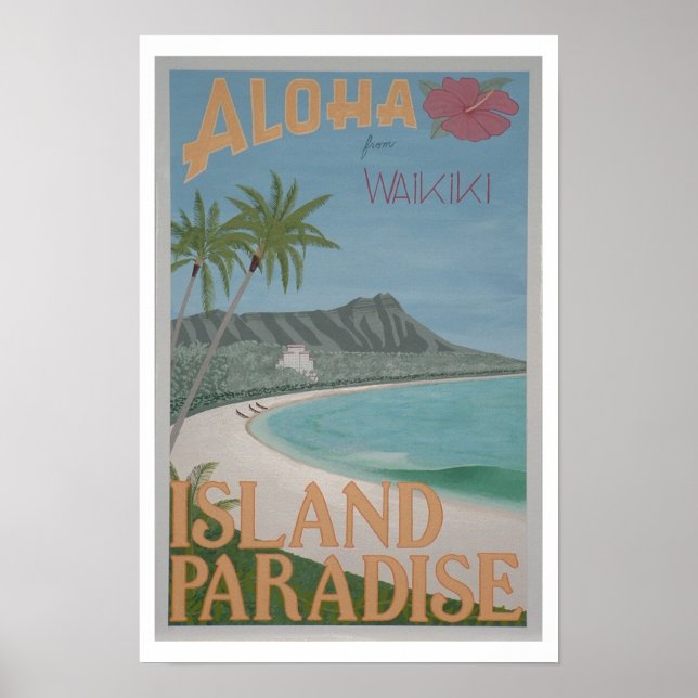 ALOHA från Waikiki-utskrift (12" x 18") Poster (Framsidan)