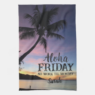 Aloha Fredag Hej Helg Hawaii Handflatan Sunset Kökshandduk