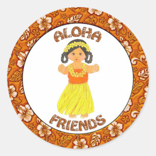 Aloha Friends ~ Hawaii ~ Hawaiian Girl Stickers Runt Klistermärke