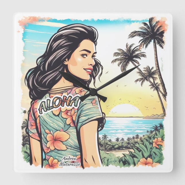 Aloha Girl Fyrkantig Klocka (Framsida)
