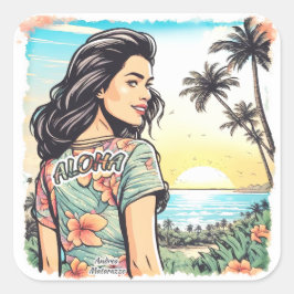 Aloha Girl Fyrkantigt Klistermärke