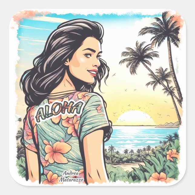 Aloha Girl Fyrkantigt Klistermärke (Framsida)