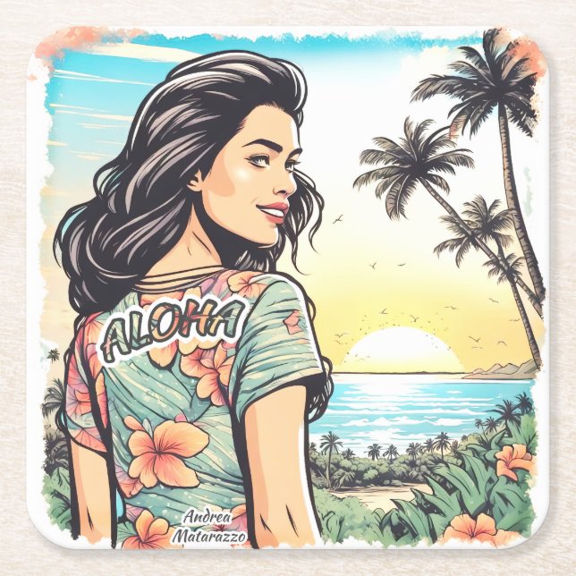 Aloha Girl Underlägg Papper Kvadrat (Framsidan)