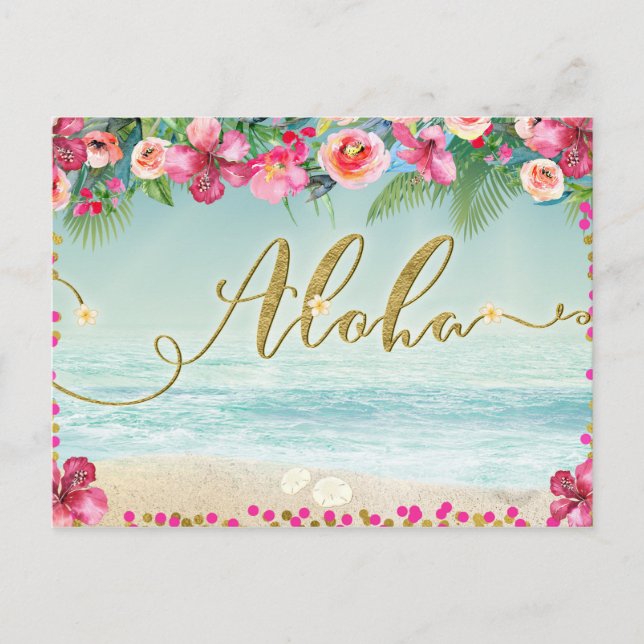 ALOHA Gold Tropical Beach Hibiscus Spara datumet Meddelande Vykort (Framsida)