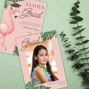 Aloha Grad Rosa Flamingo Tropical Girl Studenten Inbjudningar