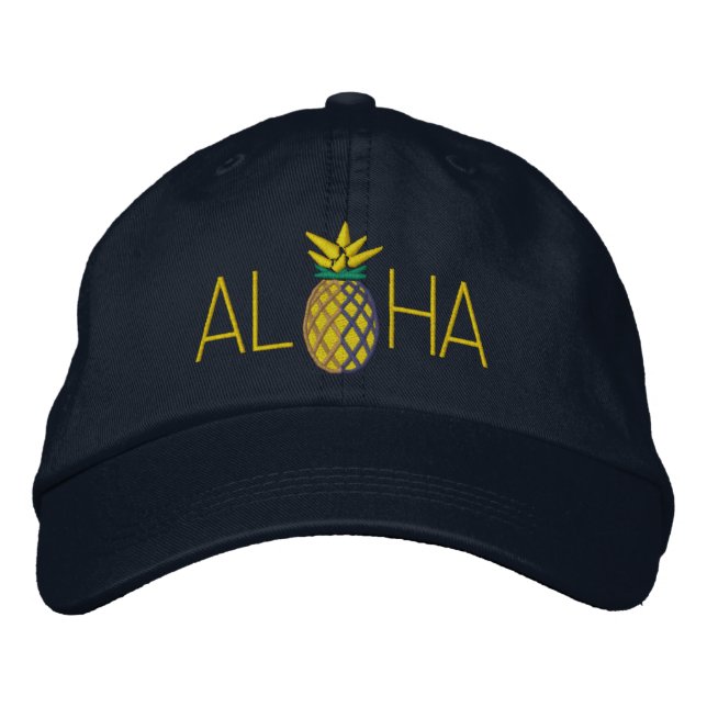 Aloha grafisk ananasbroderi på broderad keps (Framsida)
