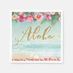 ALOHA Guld Tropical Beach Hibiscus Flowers Blommig Pappersservett