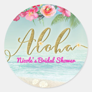 ALOHA Guld Tropisk Strand Hibiskus Blommor Blomste Runt Klistermärke