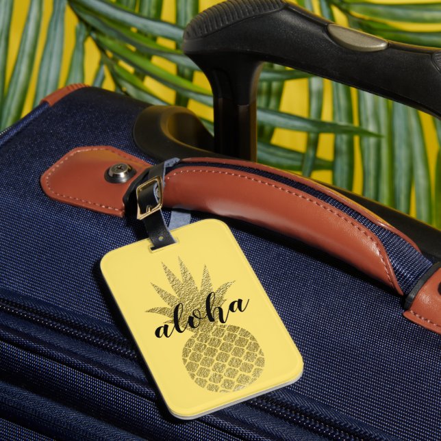 Aloha Gult Guld Pineapple Tropical Vacation Bagagebricka (Framsida Insitu 1)