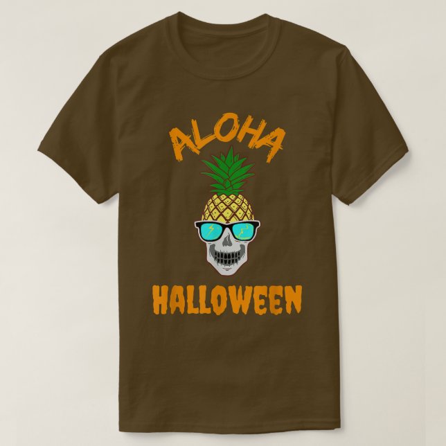 Aloha Halloween Coola Pineapple Skeleton w Sunglas T Shirt (Design framsida)