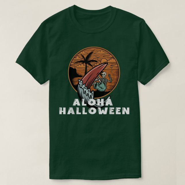 Aloha Halloween Skeleton Surfing Hawaiian Hallowee T Shirt (Design framsida)