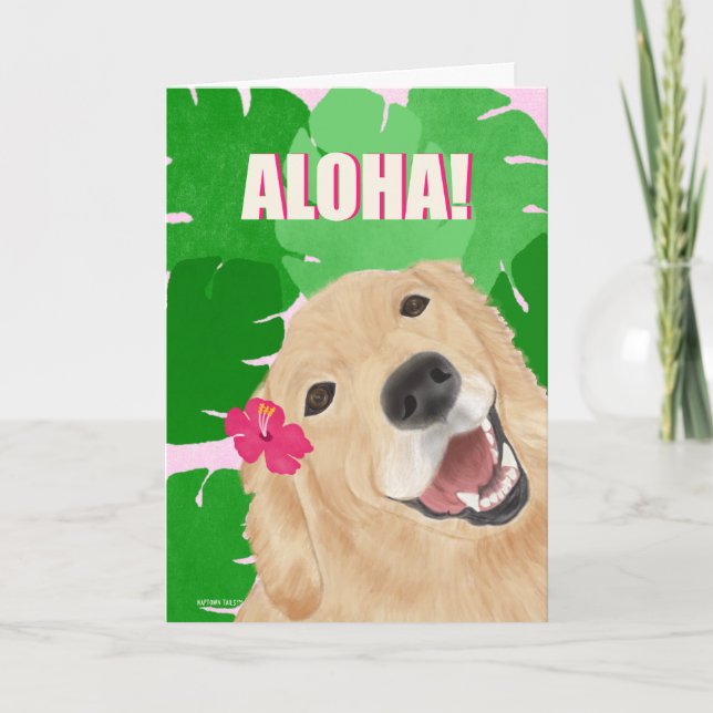 Aloha Handflatan Lövs Golden Retriever Hund Card Kort (Framsida)