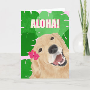 Aloha Handflatan Lövs Golden Retriever Hund Card Kort