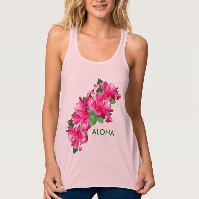 Aloha Happity Rosa Hibiscus Flower Linne Med Racerback (Framsida)