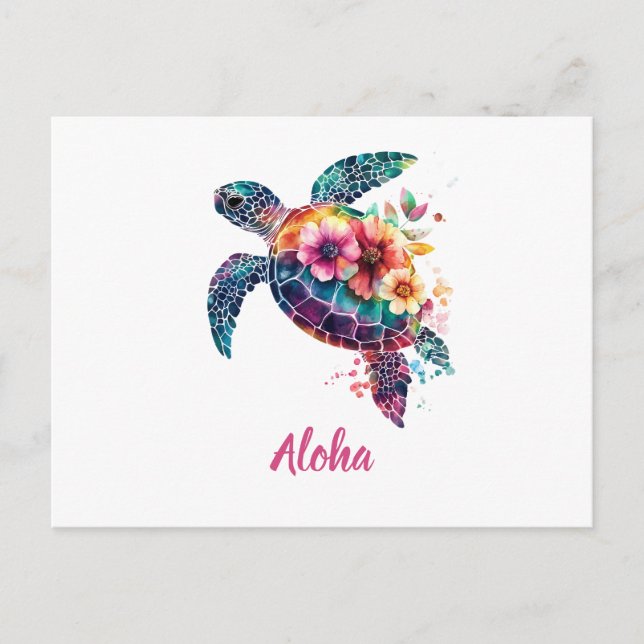 Aloha Havssköldpadda Postkort – Tropisk Öbeach Vykort (Framsida)