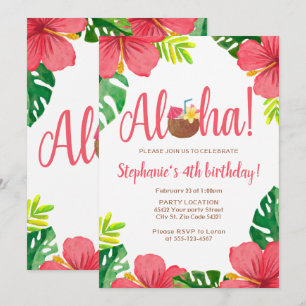 Aloha hawaiansk födelsedagsfest inbjudningar