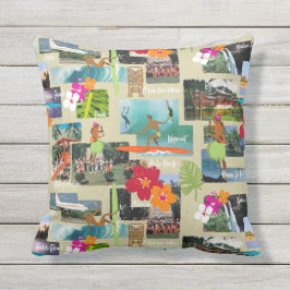 Aloha hawaiansk vintagevykort för paradis kudde